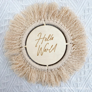 Macrame personalizado hecho a mano Hello World madera bebé hito discos tarjetas para accesorios de fotos de bebé - Product Image 6
