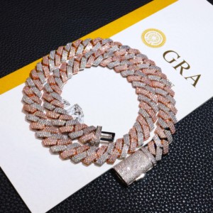 Cadena cubana de moissanita de color plata 925 para hombre, oro rosa, sólido, pesado, grueso, 13MM, Diamante helado, VVS D - Product Image 2