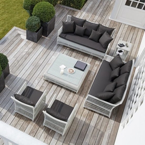 En forma de <span class=keywords><strong>l</strong></span> villa jardín sofá con un solo asiento y larga de la Mesa de té adecuado natural de muebles de ratán - Product Image 3