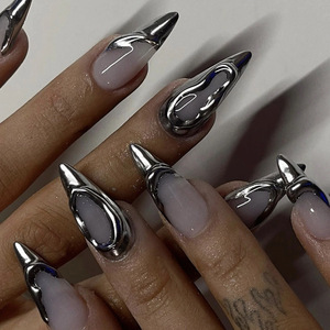 Uñas Postizas Acrílicas 3D de Lujo al por Mayor, Uñas Francesas Artificiales, Puntas Metálicas para Uñas Postizas - Product Image 6