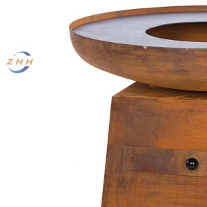 Brasero haut avec compartiment pour le stockage du bois. Métal brun rouille. Facile à nettoyer avec des tiroirs, nécessite un assemblage. - Product Image 5