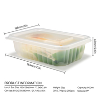 Conteneur alimentaire rectangulaire en PP recyclable de 800 ml, empilable, compatible micro-ondes, avec couvercle ventilé, pour la restauration en gros