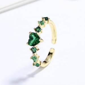 Moda señoras oclor joyería verde circón 18K Latón chapado en oro mujeres anillos en forma de corazón con tienda de anillos en línea - Product Image 3