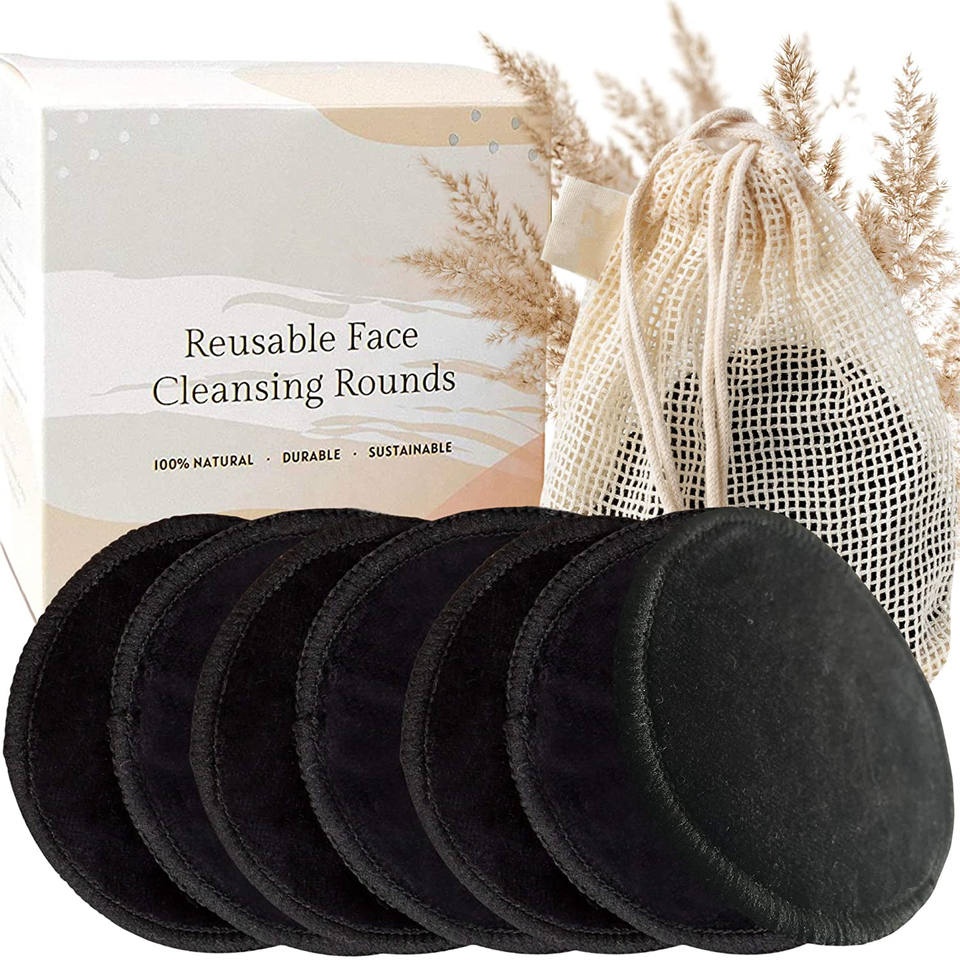 12PCS/SET 100% Pure Organic Wieder verwendbare Samt polster aus Bambus kohle aus Baumwolle für wasch bare Gesichts-Make-up-Reinigungs entferner