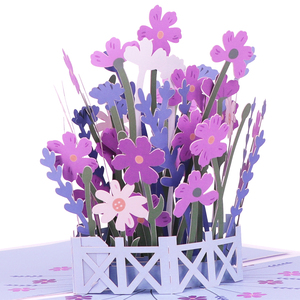 Offset Printing Handmade Laser Cut Custom Logo Nice Bouquet Paper Gift Art Custom Flower Pop up Gift Cards Greeting Card