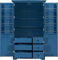 Armoire de rangement Merax 72 pouces bleue style Shaker, 8 étagères, étagères réglables, 3 tiroirs et plateaux extractibles pour cuisine et salle à manger.