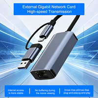 Fabrika OEM Çoklu Bağlantı Noktalı Dock 2'si 1 Arada USB3.0 Tip C - RJ45 1000Mbps Ağ Kartı PC Splitter Dönüşümü Çift Başlı Genişletme