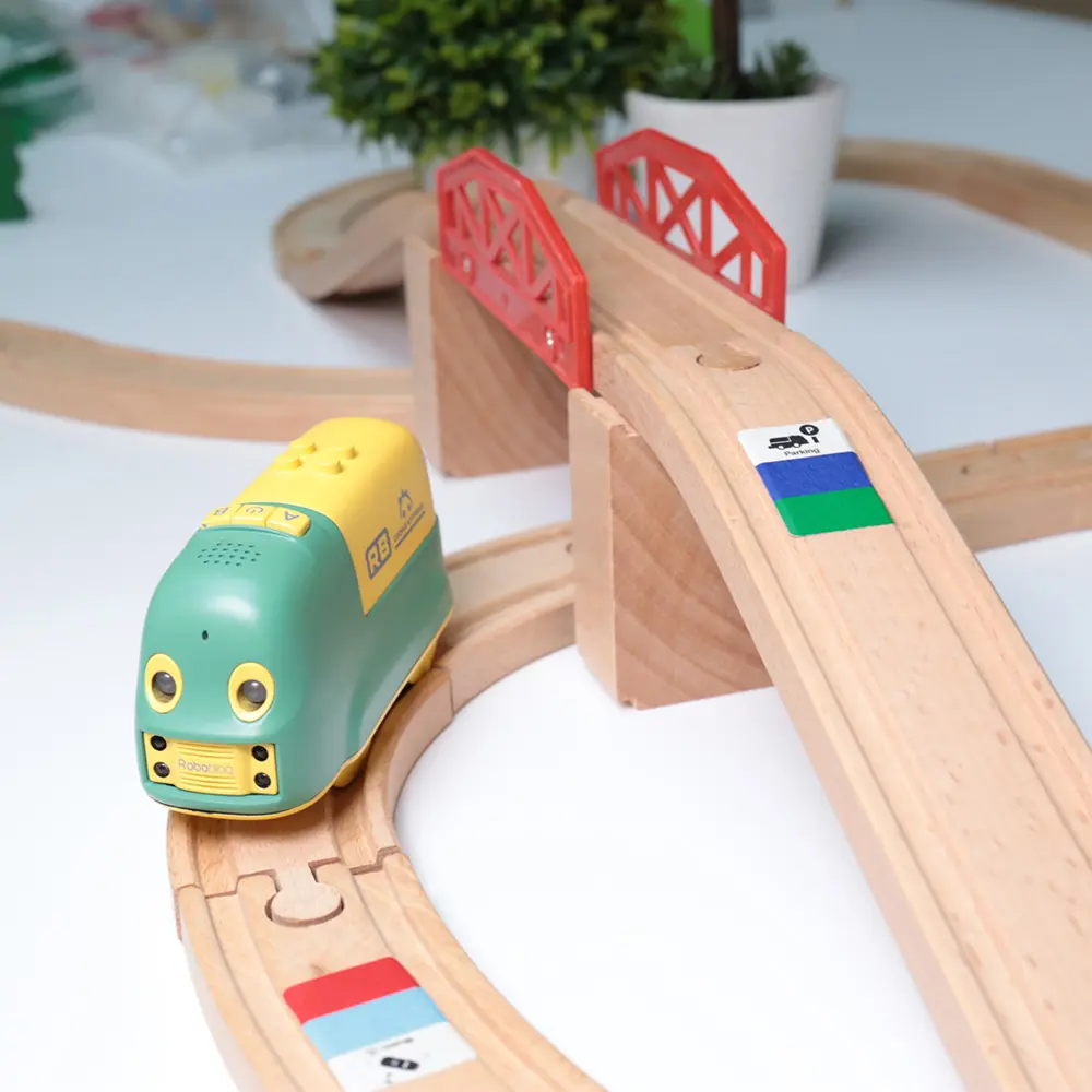 TIGE Éducatifs En Bois Train Codage Express - Robobloq Autocollant Contrôle jouet pour Enfants