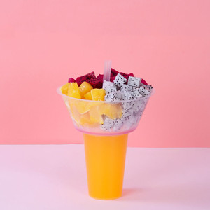 Plastic Cup Holder Takeaway Disposable Custom Logo Cinema Popcorn 700ML Plastic Cup Holder With Snack Tray