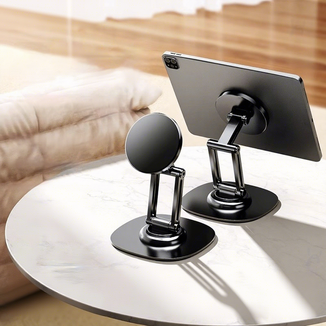 Magnetic Aluminium Alloy Phone Stand for for Desk Use 360 Rotatable Foldable Portable with Anti-shake Feature
