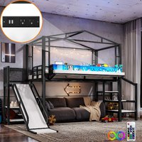 Cama Alta Moderna de Metal Tamaño Individual con Escaleras de Almacenamiento, Estantes, Armario, Puerto USB, Luz LED, para Dormitorio Escolar, Disponible ODM/OEM