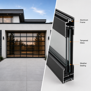 <span class=keywords><strong>Porte</strong></span> <span class=keywords><strong>de</strong></span> <span class=keywords><strong>garage</strong></span> <span class=keywords><strong>sectionnelle</strong></span> <span class=keywords><strong>motorisée</strong></span> en aluminium et verre <span class=keywords><strong>de</strong></span> luxe, vitrage trempé, couleur personnalisée pour villa résidentielle - Product Image 5