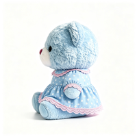 En gros, Ours en peluche doux bleu ciel, adorable et moelleux, avec tenue à col fleuri
