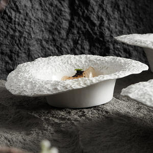 Céramique Texture Roche Blanche Grande <span class=keywords><strong>Assiette</strong></span> À Salade Assiettes À Soupe Aux Champignons Ménagers Club Restaurant Assiettes À Manger Profonde - Product Image 3