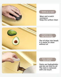 Évier de cuisine moderne en acier inoxydable SUS304 à cuve unique, fait à la main, installation au-dessus du comptoir, robinet noir, surface nano - Product Image 6