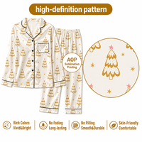 Pyjama personnalisé de Noël pour femme, motif arbre doré, col cranté tricoté, respirant, en polyester, POD MOQ 1PC