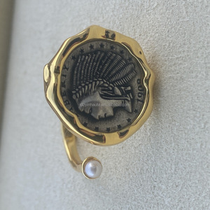 925 Sterling Silver Luxury Vintage Freshwater <b>Pearl</b> Open Adjustable Gold Plated Unisex <b>Rings</b> for Engagement Party Anniversary - Product Image 2