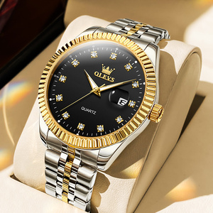 Montre à quartz chinoise avec mouvement à quartz, diamant, aiguille de date, style professionnel, 3 aiguilles, dorée, pour homme, bracelet en acier inoxydable - Product Image 6