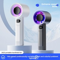Ventilateur électrique portable USB sans balais à grande vitesse (100 vitesses) avec lumière d'ambiance colorée et contrôle de vitesse progressif