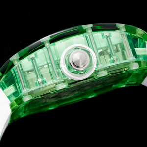 Montre mécanique automatique à tourbillon transparente verte pour homme, montre de sport squelette en cristal - Product Image 5