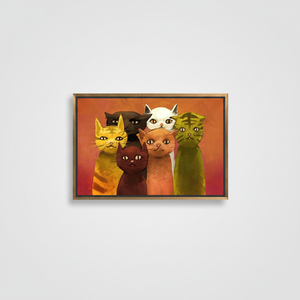 Personalized Six Cats Painting Print: Cat Lover <b>Canvas</b> Wall Art,GOLD <b>FRAMED</b> <b>CANVAS</b> - Product Image 2