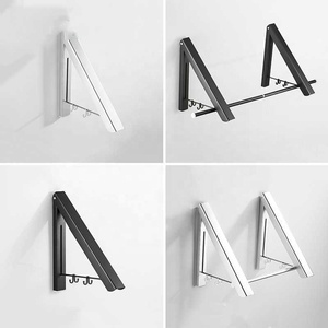 <strong>Wall</strong> Mounted Folding Collapsible <strong>Clothes</strong> <strong>Rail</strong> with Rod, Aluminum Hanging Wardrobe Hanger Racks Dryer - Product Image 2