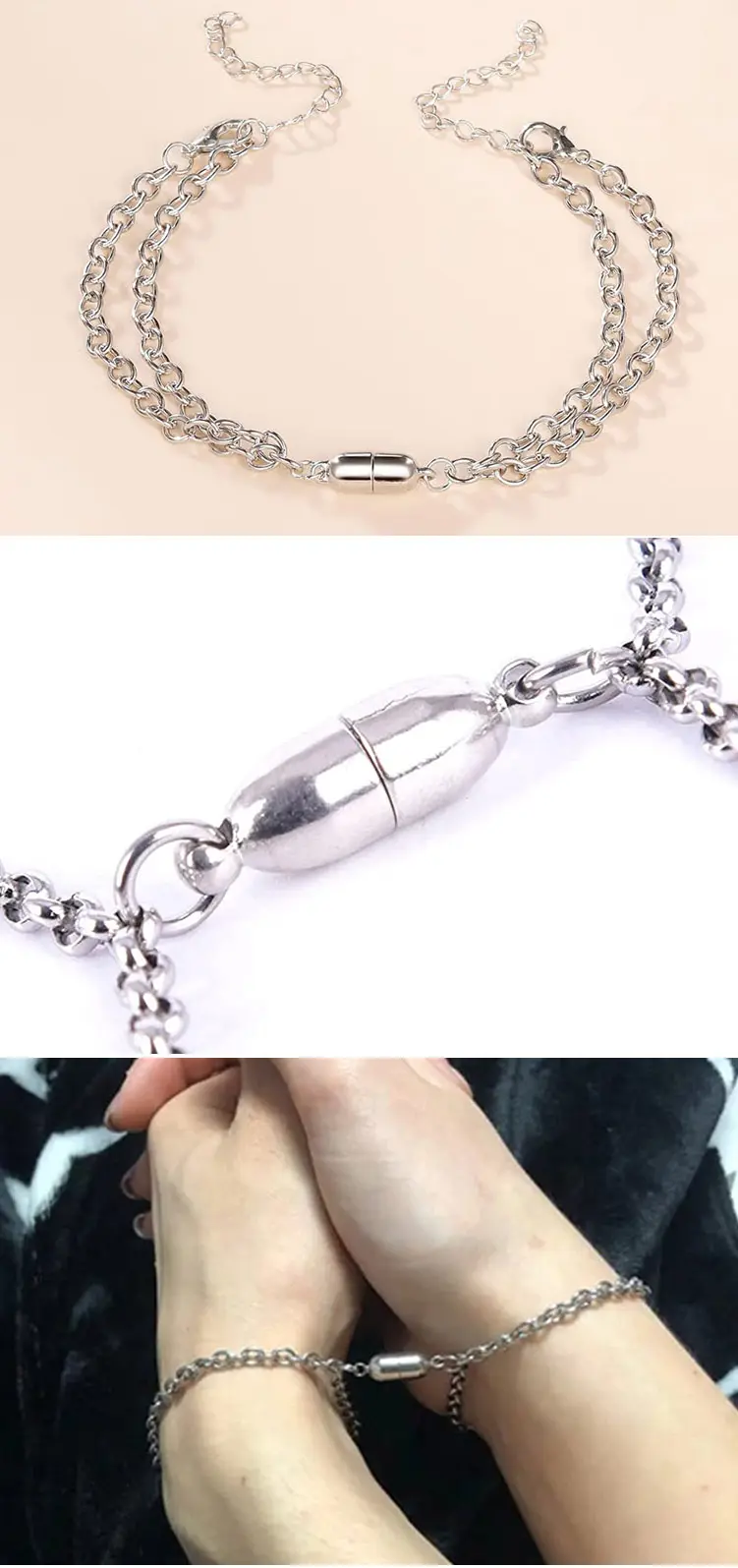 wholesale fashion heart couple bracelet stainless steel cuban chain magnetic bracelet for couples
