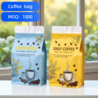 Sacs d'emballage pour café et thé de qualité alimentaire à fond carré à huit côtés avec fermeture éclair auto-scellante et valve d'air en aluminium