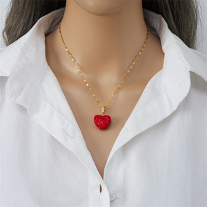 Chic Gummy Gold Plated Multi <strong>Colored</strong> Red Crystal <strong>Puffy</strong> <strong>Heart</strong> <strong>Pendant</strong> Valentine's Day Sweet Love Necklace for Women - Product Image 2