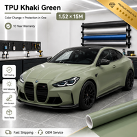 Film de protection de peinture (PPF) WrapMaster 1,52*15m, TPU vert kaki haute brillance anti-jaunissement pour carrosserie complète, vente en gros