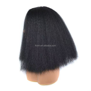 Perruque synthétique <span class=keywords><strong>afro</strong></span> lisse Xiu Man Yaki de qualité supérieure, en fibre haute température, longue, bouclée, avec frange transparente réglable, 14 pouces, fabriquée à la machine - Product Image 3