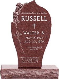 Rose Carving Tombstone Upright Headstone Mahogany Red Granite American Style Tombstone And Monument