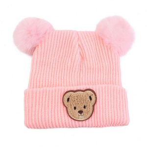 Gorro de Invierno Personalizado al por Mayor con Doble Pompón, para Bebés de 0 a 5 Años, Unisex, Cálido, de Punto, con Forro Polar, Estilo Slouchy, con Diseño de Oso - Product Image 6