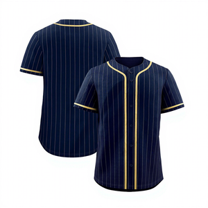 Camiseta de Béisbol a Rayas Azul Marino para Hombre, Manga Corta, Absorbe la Humedad, Cierre de Botones, Ropa Deportiva, Corte Regular, Todas las Temporadas - Product Image 3
