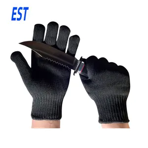 Black Color High Strength Polyester With Steel Wire Safety Cut Resistant Level 4 Anti-Cut Gloves