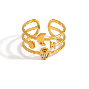 European American Style Stainless Steel Openwork <b>Ring</b> Sun Moon Star Motif Adjustable U Shape Women's Fashion Jewelry Gift - Product Image 5