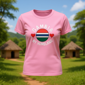 Camiseta de Manga Corta para Mujer, Corte Ajustado, con Estampado de la Bandera de Gambia, Estilo Y2K, Cuello Redondo, Rosa, Mezcla de Poliéster y Spandex - Product Image 2