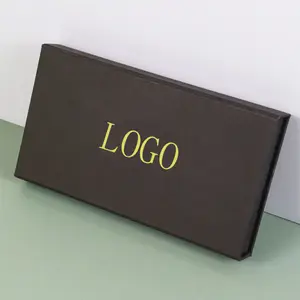 Kotak kertas magnetik kemasan kartu mewah hitam cetak kustom dengan Logo cap emas