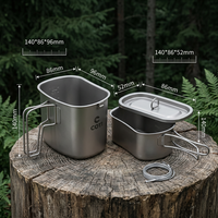 Ensemble bouilloire, boîte à lunch et bouteille d'eau en titane pur 1-2L, multifonctionnel, léger, portable, pliable et épaissi pour le camping en extérieur
