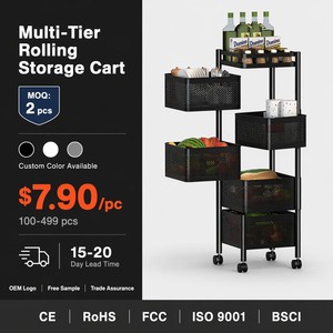 Wholesale Price Multilayer Rotating Baskets Rack <strong>Storage</strong> Rack Shelf Vegetable Fruit Basket Kitchen Trolley <strong>Cart</strong> - Product Image 1