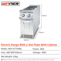 Peralatan Memasak Hemat Energi Kompor Listrik Kompak Stainless Steel dengan 2 Tungku dan Kabinet untuk Toko Makanan