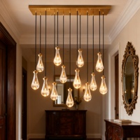 Lustre LED à hauteur réglable en forme de goutte de cristal avec télécommande, éclairage à intensité variable, CRI élevé 90, décoration suspendue au plafond ronde