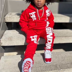Conjuntos de Ropa para Niños con Logotipo Personalizado al por Mayor, Sudadera con Capucha de Algodón con Estampado Puff, Pantalones Deportivos y Sudadera con Capucha Vintage, Chándal para Niños - Product Image 1