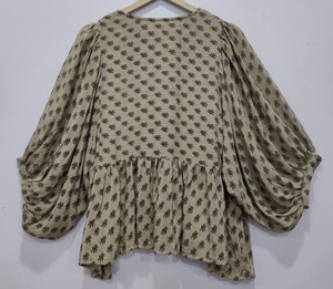 Beau haut en crêpe de style nouveau pour les femmes avec col profond String Closer Elegant Puffy Sleeves A Fit And Flare Outdoor Wear - Product Image 6