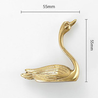 Poignée de meuble en laiton massif en forme de petit cygne, décoration pour tiroir et armoire, poignée de tirage à trou unique en forme de silhouette de cygne, ensemble de boutons de tirage