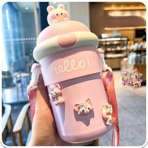 Beeman 500ml dung tích lớn 3D nhãn dán Chai Nước Thủy Tinh BPA miễn phí dễ thương trẻ em cốc rơm cho du lịch Ba lô di động Ấm đun nước - Product Image 6