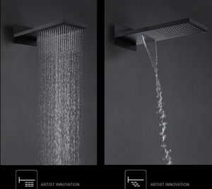 Moderno Soffione Doccia Rettangolare Nero in Ottone con Funzione Doppia, Accessori per Rubinetteria da Bagno - Product Image 3