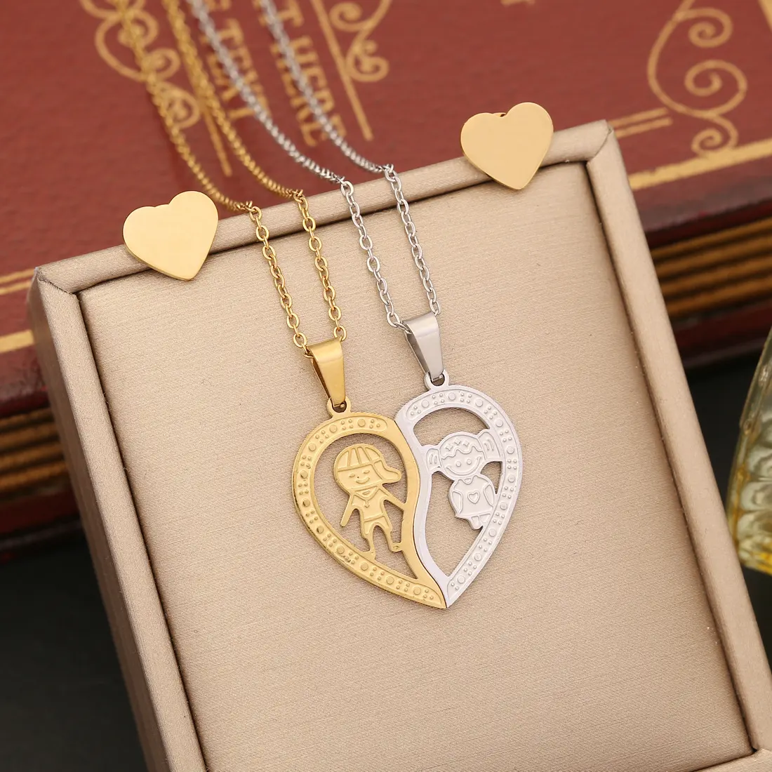 MIYOUKE regalo di san valentino per gli uomini donna cuore amore serratura a chiave Kiss gioielli oro e argento collana in acciaio inossidabile orecchini per Co