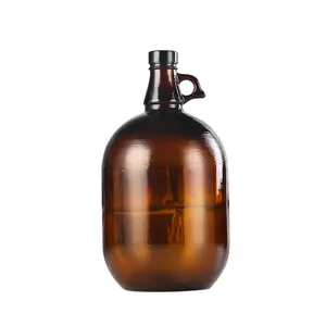 64 Oz Botol Amber Growler Kaca Setengah Galon, Botol Minum Soda Murah dengan Pegangan