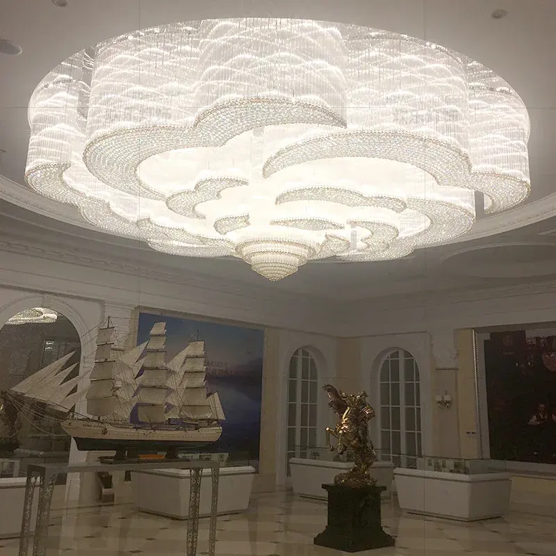 Project Installation Acrylic Luxury Hanging Lamp Customization Modern Hotel Lobby Wedding Stair Ceiling Light Chandelier